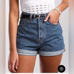 High-Rise Rolled Hem Denim Shorts - Blue